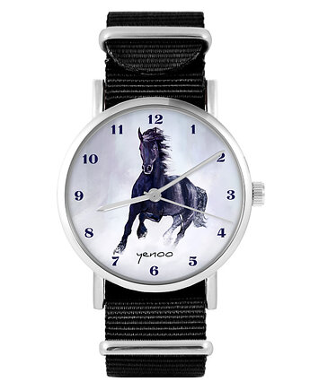 Zegarek - Czarny koń cyfry - czarny, nylonowy, yenoo
