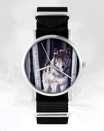 Zegarek - Szary  wilk - czarny, nato, OSOBY - Prezent dla chłopaka na urodziny