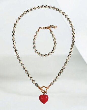 RAZEM TANIEJ : jaspis dalmatyński i serce : CZERWIEŃ : komplet, kaktusia