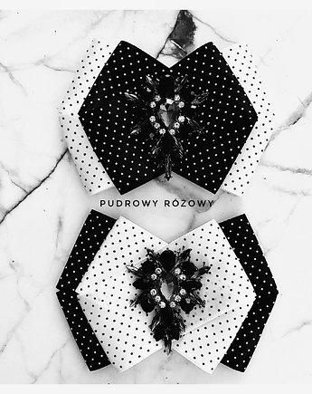 Brosza Black & White w kropeczki  z czarnym kryształem, Pudrowy Różowy
