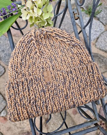 Farbowana naturalnie czapka z kaszmirem Orzech, HERBE DESIGN