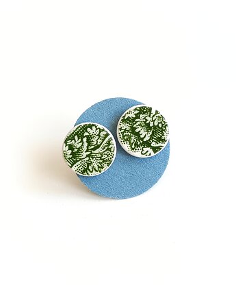 Kolczyki ceramiczne w zielone wzory, biżuteria z talerzy