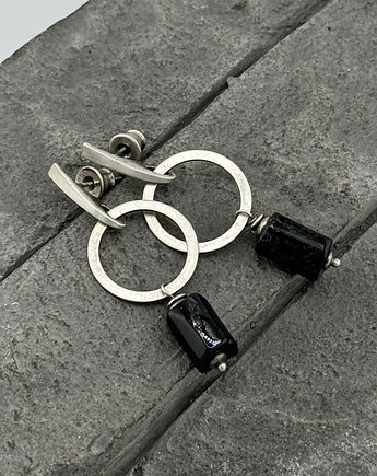 Czarny turmalin - srebrne kolczyki, RayOfArt