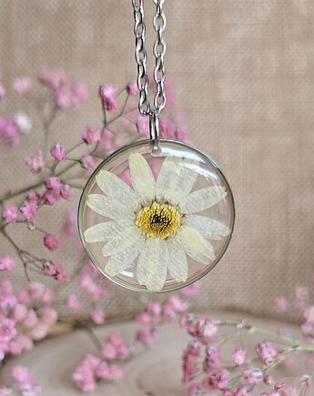 Wieczne kwiaty prawdziwa stokrotka zawieszka srebrna ze stokrotką, zkwiatem