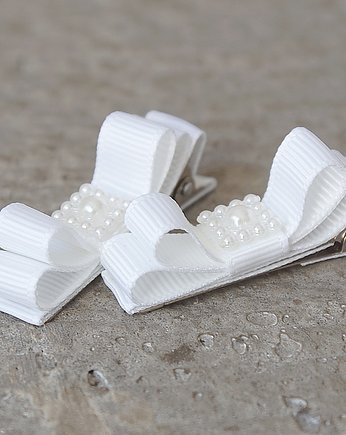 2 spinki do włosów białe kokardki z perełkami, FILIPOLA