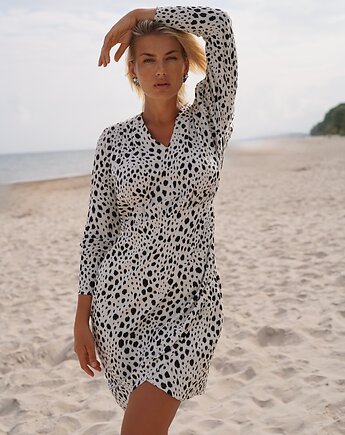 CS PREMIUM - Elegancka kremowa sukienka w czarne cętki, CS