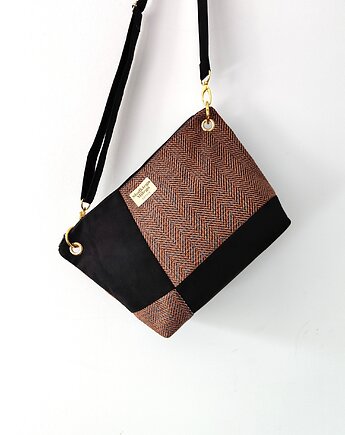 Torebka R U T H Orange&Black - patchworkowa torebka, nubuk i tkanina pleciona, Słodkiego Miłego Szycia