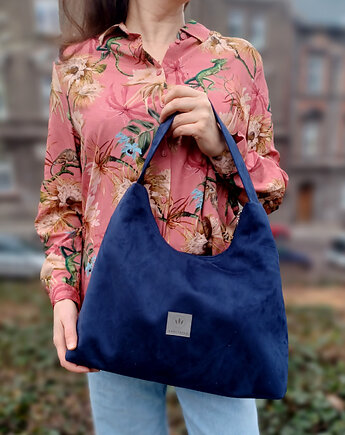 Zamszowa torba Hobo Margo Granatowa, sabi tatka