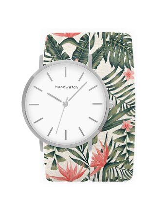 Zegarek damski wiązany - Exotic blooms - Tarcza Srebrna, Bandwatch