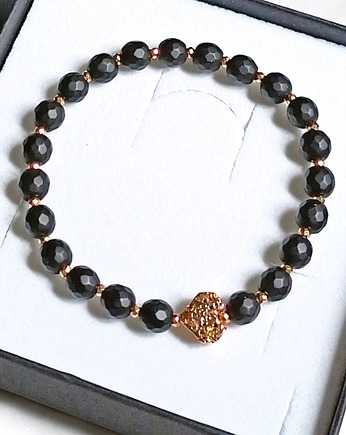 Serce kanciaste : złota lawa, fasetowany onyks mat, hematyt, kaktusia