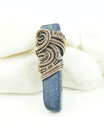Lapis lazuli broszka wire wrapping, Blue Pearl Art
