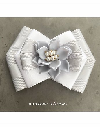 Szara  Brosza z kwiatem 3d NEW, Pudrowy Różowy