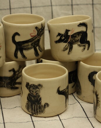 Czarka w pieski, ceramika ręcznie robiona, zabawne pieski, Lvvia ceramics