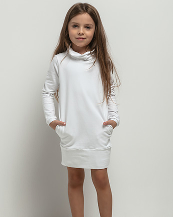 Sukienka z golfikiem i kieszeniami dla dziewczynki, MMD37, biała, mala bajka