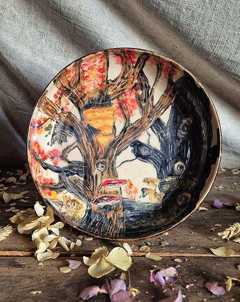 Talerz głęboki LAS CIEMNY L, 24 cm talerz OBRAZ JESIENNY, Fiona Ceramics
