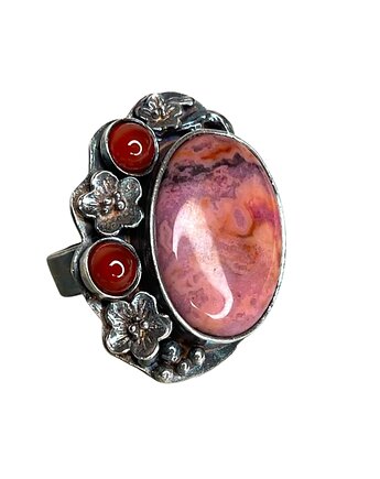 Srebrny pierścień z agatem koronkowym - ciepło barw, Artseko