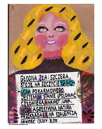 Plakat feministyczny miłosny głodna zła szczera LEW girl power kobieta, BEATNIK illustration