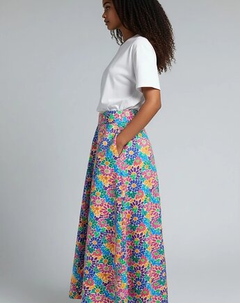 Spódnica Purosza kwiatowy wzór midi kieszenie rozmiar L, Auri Lili