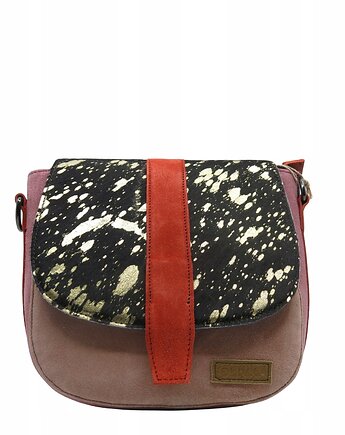 Torebka damska zamszowa na ramię regulowany pasek klapka wzór OLIVKA, Olivka Warsaw