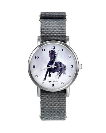 Zegarek  mały - Czarny koń - nylonowy, szary, yenoo