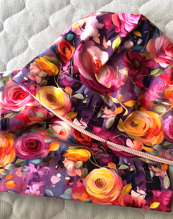 KOMPLET _ czapka + komin w kolorowe kwiaty, MOJAMAJA