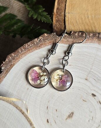 Kolczyki srebrne różowe prawdziwe kwiaty, zkwiatem