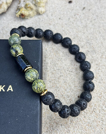 Bransoletka  męska Serpentynit i Turmalin, Chmolowska Jewellery