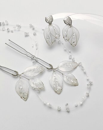 Komplet ślubny Dip Art "Nieważkość" choker, kolczyki i wsuwki, IriS. Biżuteria autorska