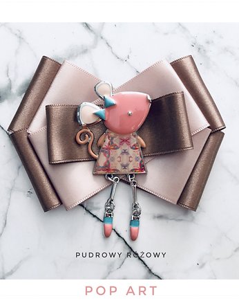Brosza  z Myszką w stylu Pop Art, Pudrowy Różowy