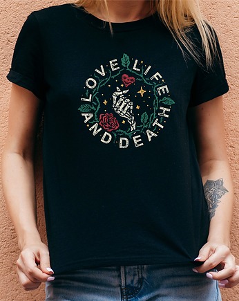 Koszulka damska organiczna Live Love and Death, ART ORGANIC