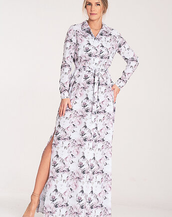 Elegancka sukienka koszulowa maxi z długim rękawem i guzikami - M1077, FIGL