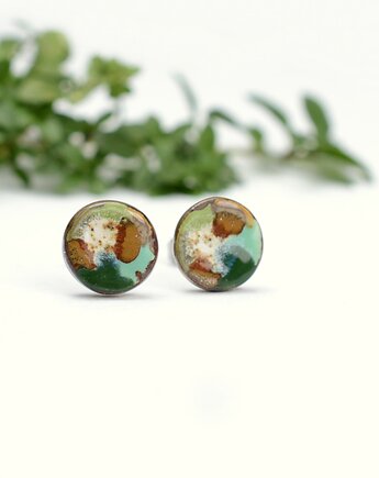 Kolczyki zielone krajobrazy-sztyfty ceramiczne, Dorca