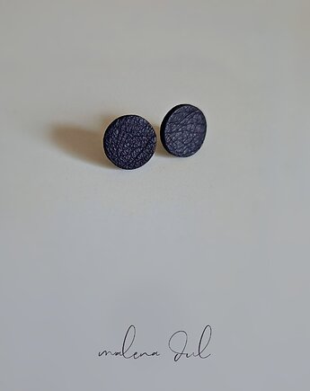 Małe kolczyki koła bakłażanowe, minimalistyczne kolczyki, skóra naturalna, Malena Dul