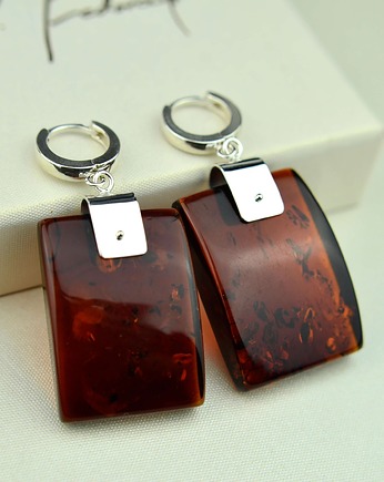 Duże prostokątne kolczyki srebrne z bursztynem, Barbara Fedorczyk
