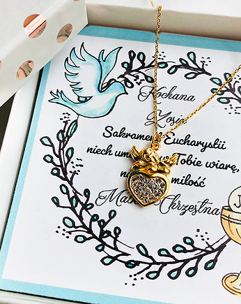 Naszyjnik z aniołkiem, życzenia,  komunia prezent, Anemon Atelier