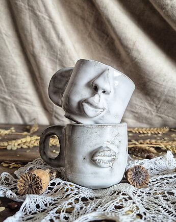 Espresso twarz rzeźbiona, podwójne espresso, twarz, nos, usta kubek, Fiona Ceramics