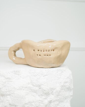 Kubek z brzydkim napisem  W PI*DZIE TO MAM 260 ml, rel ceramic
