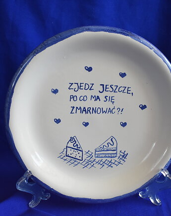 Talerz ceramiczny "Zjedz jeszcze serniczka", Kobaltowa Sroka