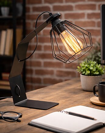Czarna lampa biurkowa stołowa nocna loftowa druciana KABUL LOFT, lampy loftowe LYSNE LOFT