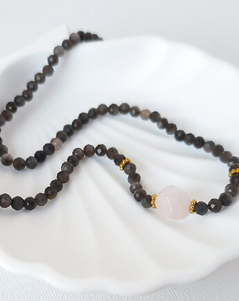 Naszyjnik z kamieni naturalnych: kwarc różowy, obsydian, MYNESS