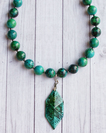 Unikatowy naszyjnik INKY GREEN żywica, chryzokola, kaktusia