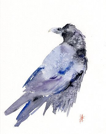 Oryginalna akwarela. Kruk, alquadro