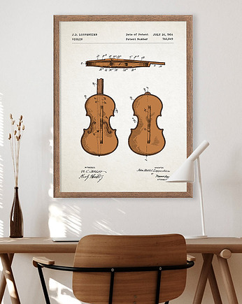 Plakat Skrzypce - grafika z patentem - instrument, minimalmill