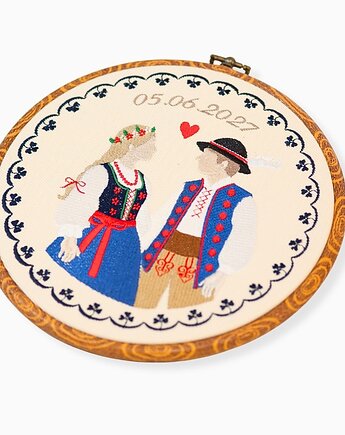 Personalizowana pamiątka ślubna/zaręczynowa , haft w oprawie vintage, Plasun