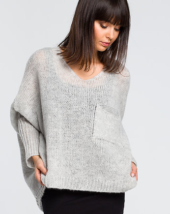 Sweter z kieszenią - popielaty (BK-018), Be
