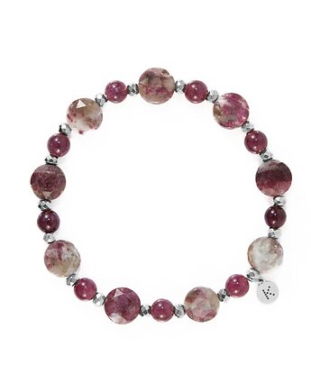 Bransoletka z bordowych kamieni Turmalinu - Wersja Srebrna, Kulka Bransoletki