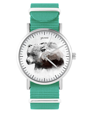 Zegarek - Niedźwiedź - turkusowy, nylonowy, yenoo