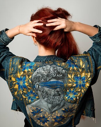 Kurtka jeansowa ręcznie malowana CUSTOM / Wearable Art / Rozmiar M, carrey_art_studio