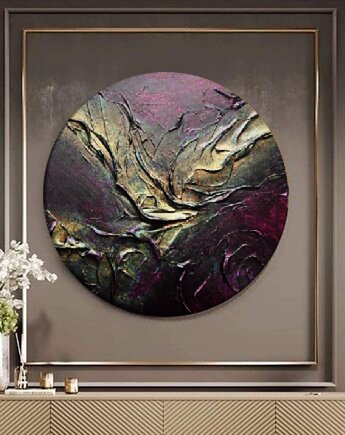 Nietypowy obraz okrągły metaliczna  płaskorzeźba fi 80cm ELSUENO, art and texture
