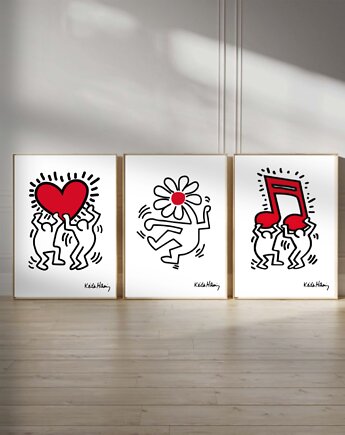 3 PLAKATY dekoracyjne pop art  Keith Haring grafiki, black dot studio